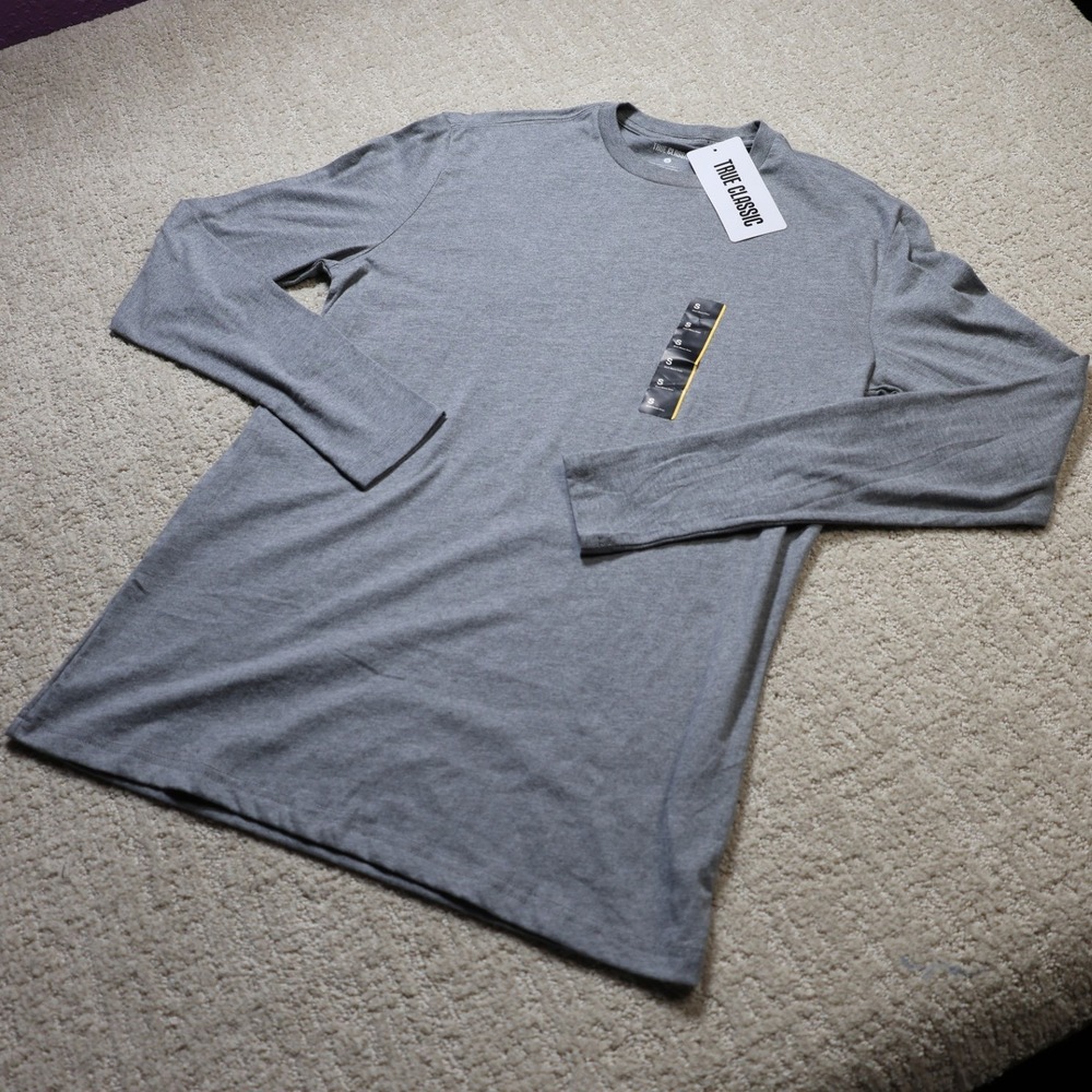 True Classic Mens Long Sleeve Crew Neck Tee Heather Gray Small NWT